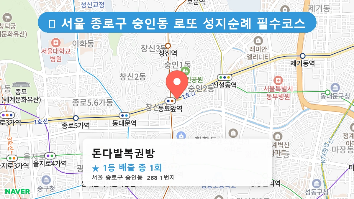 서울 종로구 숭인동 숭인동 로또 명당 돈다발복권방 1등 당첨 배출점 전경