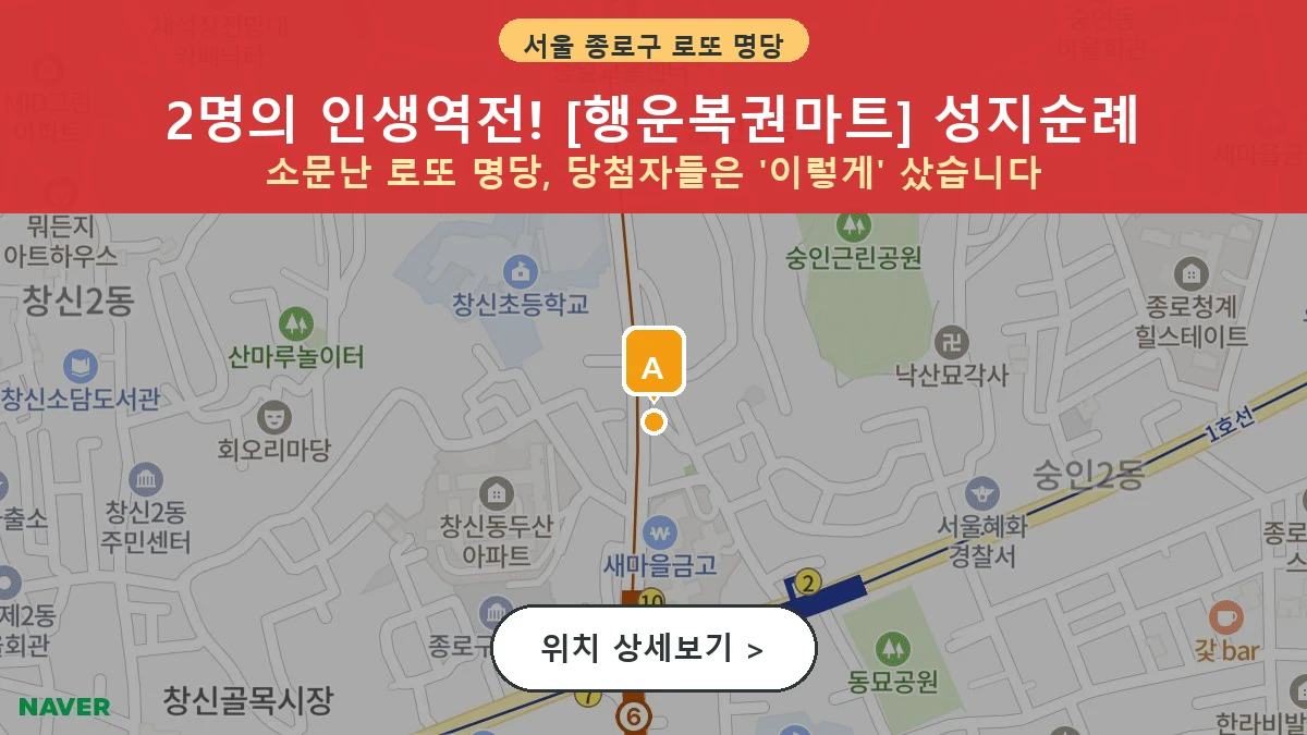 서울 종로구 숭인동 로또 명당 행운복권마트 1등 당첨 배출점 전경