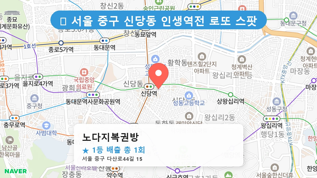 서울 중구 신당동 신당동 로또 명당 노다지복권방 1등 당첨 배출점 전경