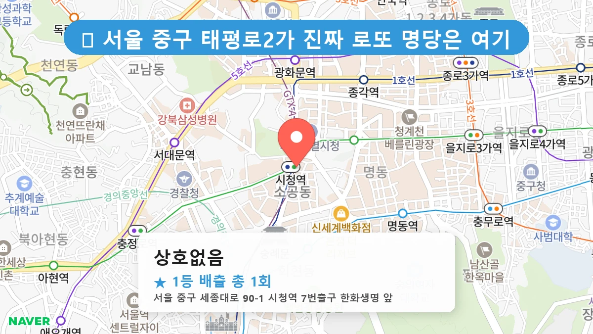 서울 중구 태평로2가 태평로2가 로또 명당 상호없음 1등 당첨 배출점 전경