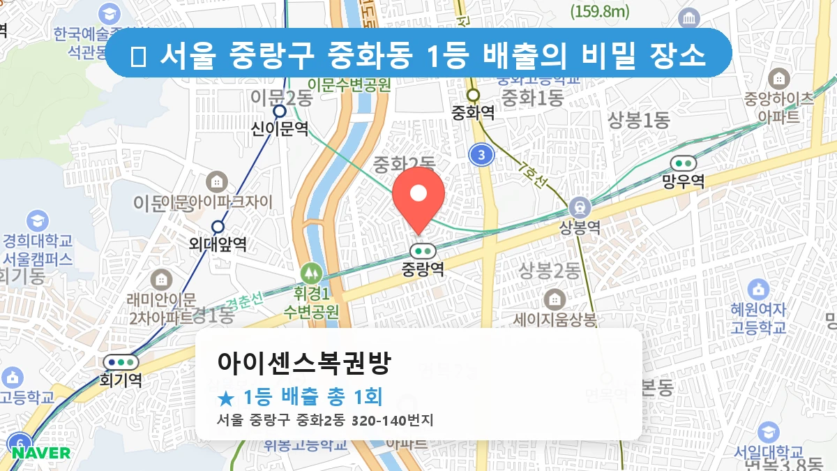 서울 중랑구 중화동 중화동 로또 명당 아이센스복권방 1등 당첨 배출점 전경