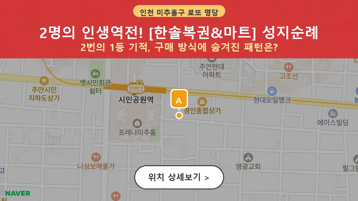 인천 미추홀구 주안동 로또 명당 한솔복권&마트 1등 당첨 배출점 전경