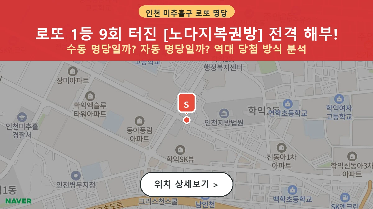 인천 미추홀구 학익동 로또 명당 노다지복권방 1등 당첨 배출점 전경